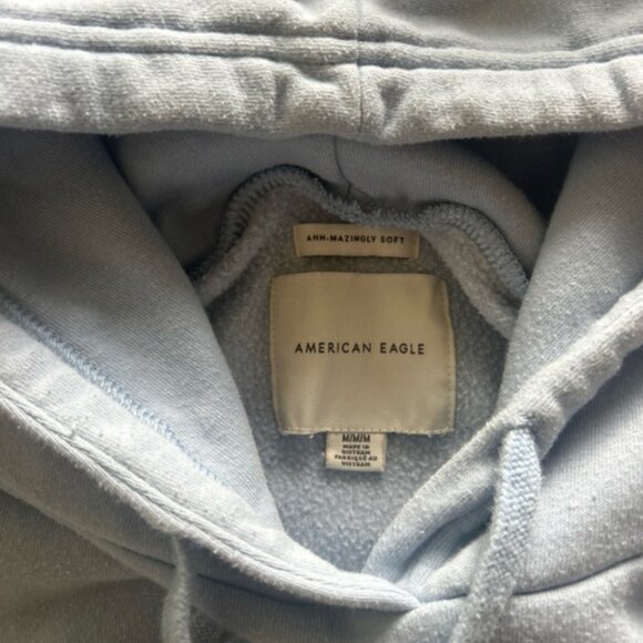 American Eagle Sweatshirt Ahh-Mazingly Soft Cropped Hoodie Light Blue Cinch m - Picture 5 of 5